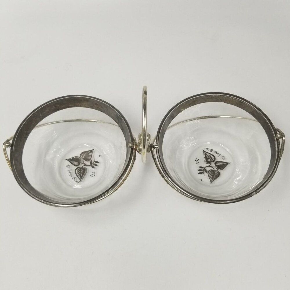 Vintage Silver Overlay Bowls Georges Briard Signed Double Glass Silver Caddy